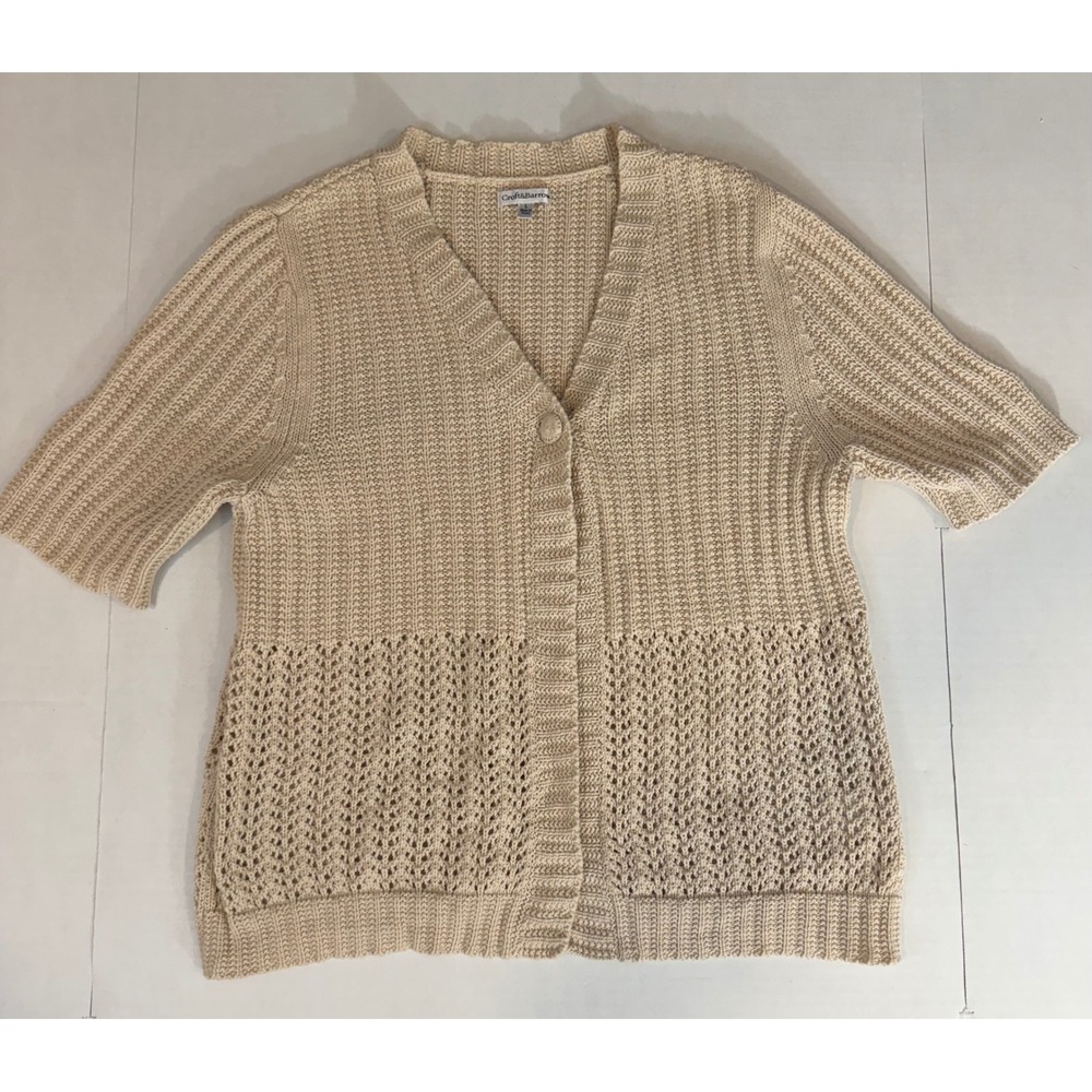 Croft & Barrow Textured Knit Short Sleeve Cardigan Neutral Cottagecore Large